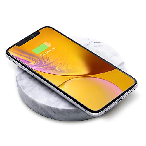 Eggtronic Wireless Charging Stone | Qi Certified 10W Fast Charger for iPhone, Galaxy, Note, AirPods 2, AirPods Pro, Galaxy Buds, Pixel Buds with Built-in Durable Braided Cable - White Marble by Eggtronic - Used condition - US$40.70