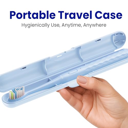 Image of 7AM2M Sonic Travel Electric Toothbrush for Adults & Kids, Travel Case&2 Brush Heads, Battery Powered Sonic Toothbrush, Compact Design for Daily /Travel Use-Blue