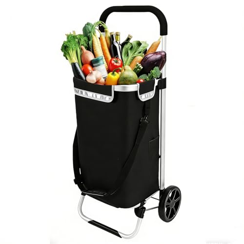 La Mejor Selección de Carrito de Mandado Plegable Top 5. 47 QKIIINQ Carrito de Compra Plegable supermercado, Carro de Equipaje portátil con Ruedas, con Bolsa de Refrigeración Aislante, Gran Capacidad de 45 L