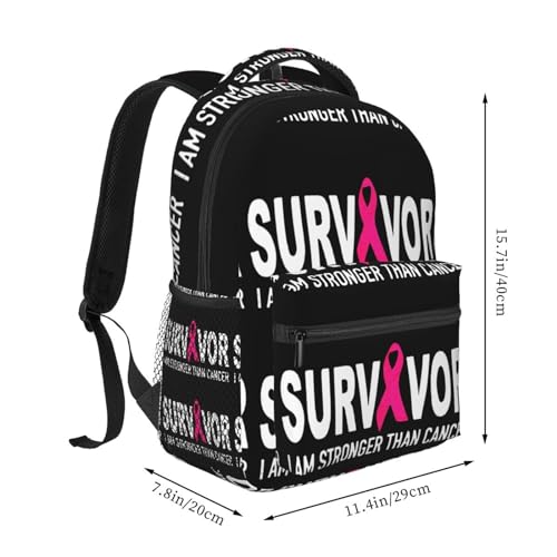 Men Women Lightweight Breast Cancer Survivor Pink Ribbon Black Art Backpack Large Capacity Bookbag With Smooth Zippers for Gym Business Running, Pattern 6732