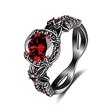 Tsnamer Gothic Black Rings for Women, Mystic Rainbow Topaz with Created Amethyst Flower Goth Black Gold Wedding Engagement Ring Size 6 to 11