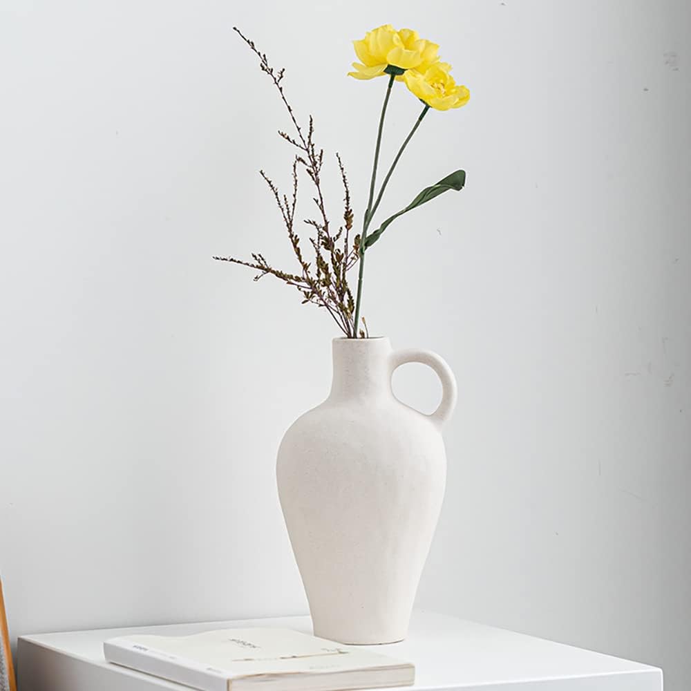 Lawaia Flower Vase Ceramic Vases for Decor, Modern Farmhouse Distressed White Small Ceramic Distressed Decoration for Rustic Décor, Housewarming Gift