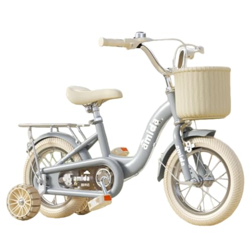 子供用自転車、12インチ、14インチ、16インチ、折りたたみ式、高さ調節可能、補助輪とバスケット付き、組み立て簡単、ダブルブレーキ、滑り止め、耐摩耗性、2?10歳、入学、お祝い、誕生日、男の子、女の子に適しています (グレー,18インチ)