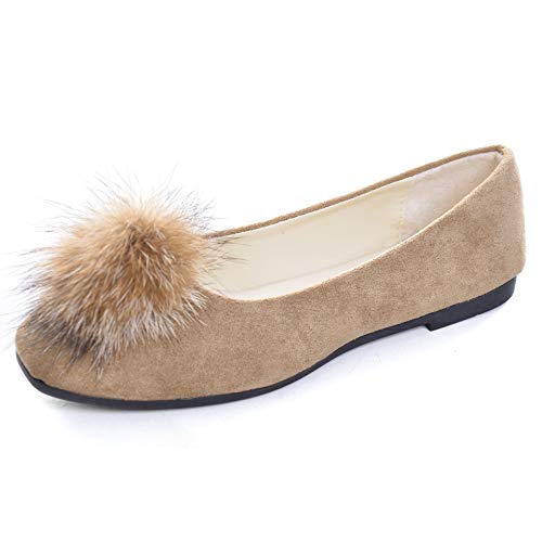 VFDB Women's Faux Suede Slip On Ballets Loafers,Metal Buckle Square Toe Comfort Light Walking Moccasin Loafers - Image 3