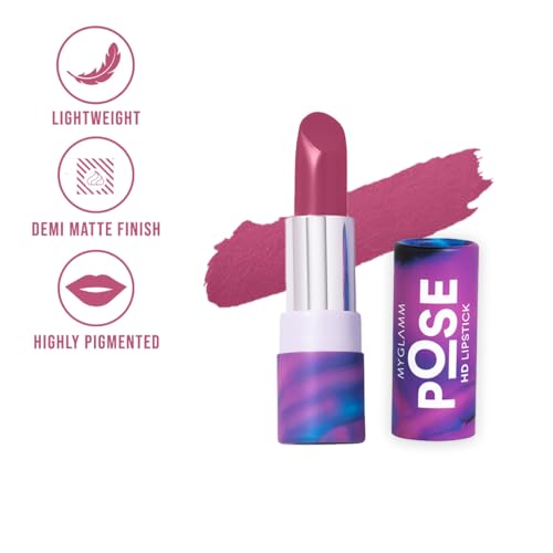 Image of MyGlamm POSE HD Lipstick-Rose Pink (Pink)-4 gm | Matte Lipstick | Enriched with Moringa oil & Vitamin E | Long-lasting & Moisturising