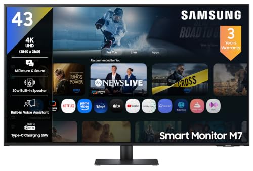 Samsung 43"(1.08m) 4K M7 Vision AI Smart Monitor | UHD 3840 x 216...