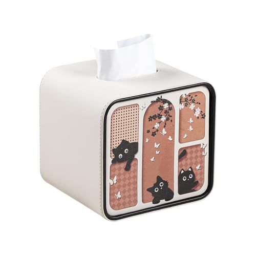 MEIBOOCH Cat-Themed Tissue Box Cover Square Cat Themed Gifts Beige