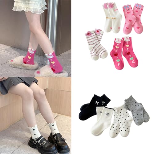 Toddler Socks, 4 Pair Girls Autumn Winter Bowknot Cuff Socks Comfortable Cotton Ankle Sock Kids Sock set2