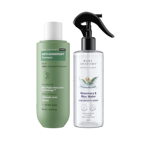 Image of Bare Anatomy Anti-Dandruff Shampoo (250 ml) + Rosemary Water Spray for Hair Growth & Thickness (200 ml) | Reduces Dandruff, Strengthens Hair, 100% Natural Extracts | Non-Greasy, Fast Absorbing | For All Hair Types