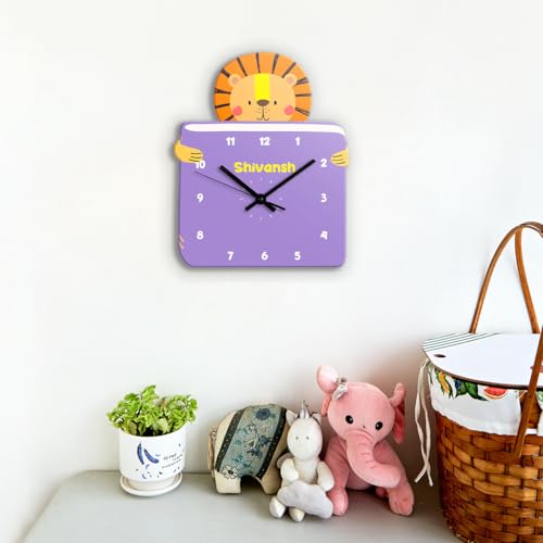 Image of Zooboo Personalized Analog Wall Clock, Custom Name Acrylic Silent Quartz Movement Wall Clock with Sleek Modern Design, Ideal for Birthdays (Design - Animal Library), 30x30 cm, Multicolor