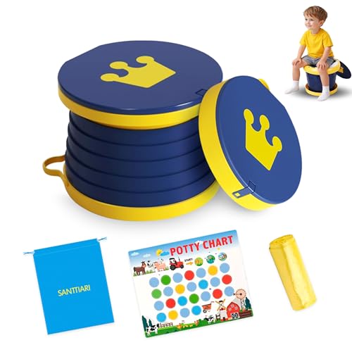 SANTTIARI Pack Orinal Portátil Niños Plegable + 15 Bolsas Desechables + Bolsa Transporte + Calendario con Pegatinas | WC Portátil Niños Altura Regulable | ABS Resistente | Ideal Viajes y Exterior