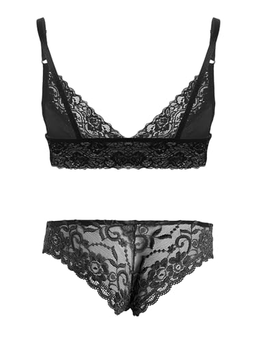 YiZYiF Men's Sissy Crossdressing Lingerie Set Male Crossdress Bra Top with Panties Nightwear2