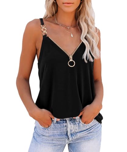 GRMLRPT Camiseta sin Mangas Mujer Verano Cuello en V Casual Tops Estampado Camisetas Básicas sin Mangas Mujer Sexy Sleeveless Shirt tee(Negro,XL)