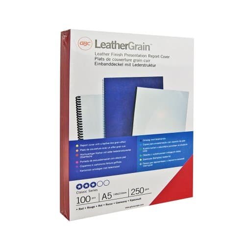 GBC CN040030 Einbanddeckel LeatherGrain Retail Pack, A4, Karton, 250 g/qm, 25 Stück, rot