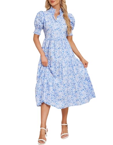Image of Kedera Women Summer Casual Maxi Dress Trendy 2026 Puff Short Sleeve V Neck Ruffle Tiered Flowy Boho Beach Long Dresses