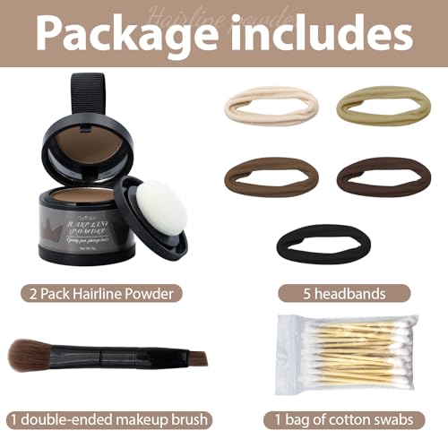 2 Pack Hairline Powder for Women and Men, Used to Root Touch Up Hair Color, Thinning and Gray Hair Coverage and Bald Spots Coverage, Light Brown