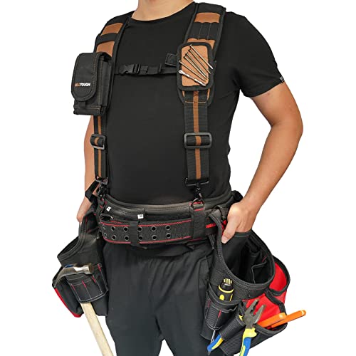 Image of MELOTOUGH Magnetic Tool Belt Suspenders with Magnetic WristBand for Work Belt Padded Suspenders Constrcution