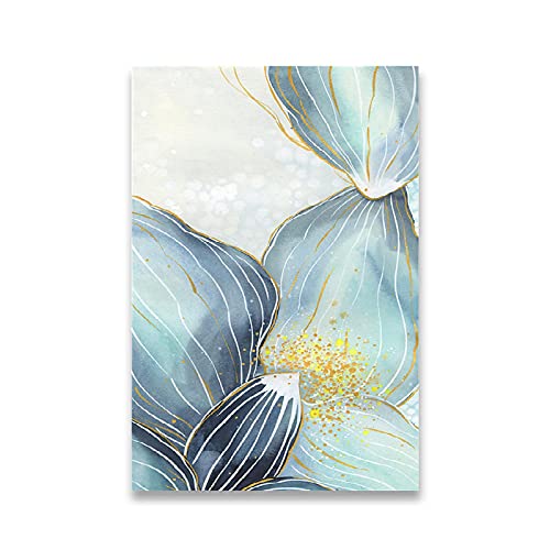 Impression sur toile premium fleur lotus bleu et feuille d'or triptyque - 2