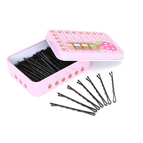 Épingles à cheveux, 100 pièces Métal Invisible Bobby Pins, Pinces à Cheveux Ondulée avec Boîte pour Femmes Filles et Salon de Coiffure, Noir Cover