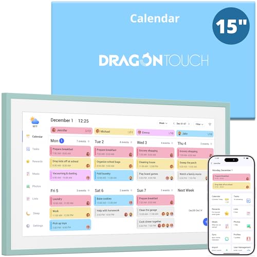 Image of Dragon Touch 15.6 inch Digital Calendar & Chore Chart - Interactive Touchscreen Smart Family Planner,Digital Picture Frame for Mom, Women, Christmas & Weddings Green