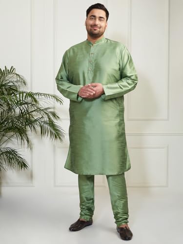 Image of Vastramay Plus Men's White Silk Blend Kurta Pyjama Set VPLUSMKWH001nPBL 44 | Independence Day