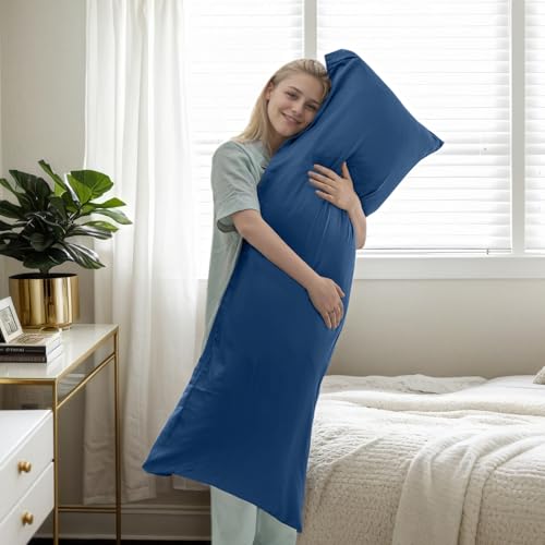 Image of Body Cooling Pillow Cases Cover, Bamboo Rayon Pillowcases with Zipper Closure, Cool & Breathable Pillow Case for Hot Sleepers and Night Sweats, 20x54 inches, Deep Blue