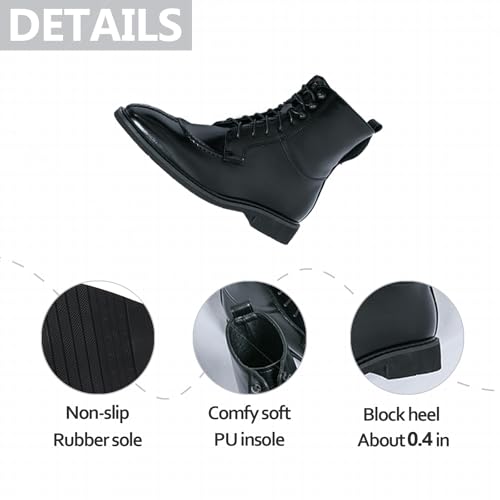 Mens Leather Splicing Cap Toe Oxford Boots Formal Vintage Round Toe Low Block Heel Non-Slip Motorcycle Chukka Ankle Boots For Walking Business Work2