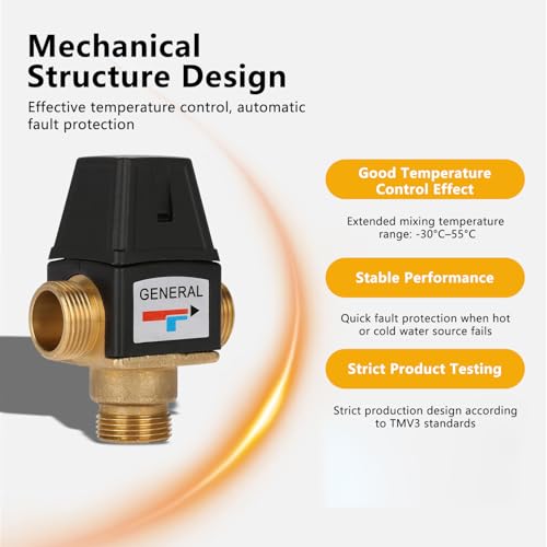 VOBOR 3 Wege Thermostat Mischventil,Mischventil G3/4,Thermostatisches Mischventil DN20 Außengewinde Messing, Hochwertiges Und Langlebiges Thermostatventil Für Solar-Wasser-Heizung