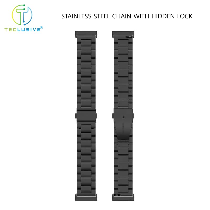 Image of T TECLUSIVE Luxury Stainless Steel Metal Chain Strap Compatible with Fitbit Versa 4 /3 /Sense /Sense 2 | Dual Lock Metal Band with Watch Strap Adjuster Tool