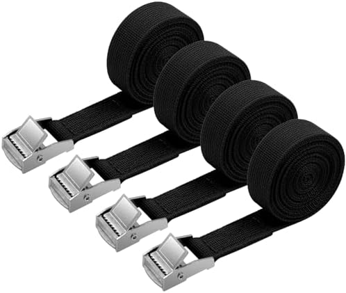 URAQT Tie Down Straps, 4PCS Lashing Straps with Buckles Adjustable 150 kg 2 Meters Heavy Duty Lashing Straps Width 20 mm Cam Buckle Straps for Motorcycle Cargo Trucks Trailer Luggage Black - View 3