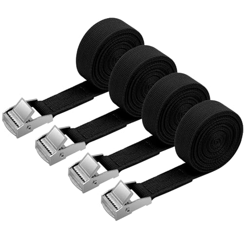 URAQT 4 Pcs 180kg Cinchas Correa de Amarre Rapido Hebilla, para Baca Coche, Portabicicletas, Surf, Bici, Kayak, Moto Resistente, 2M Negro