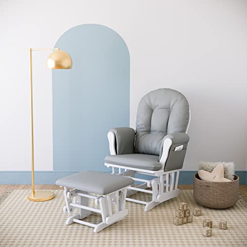 Image of Storkcraft Premium Hoop Glider & Ottoman (White /Light Gray) - GREENGUARD Gold Certified Nursery Glider, Solid Wood Craftsmanship, Smooth-Gliding Nursery Chair and Ottoman, Award-Winning