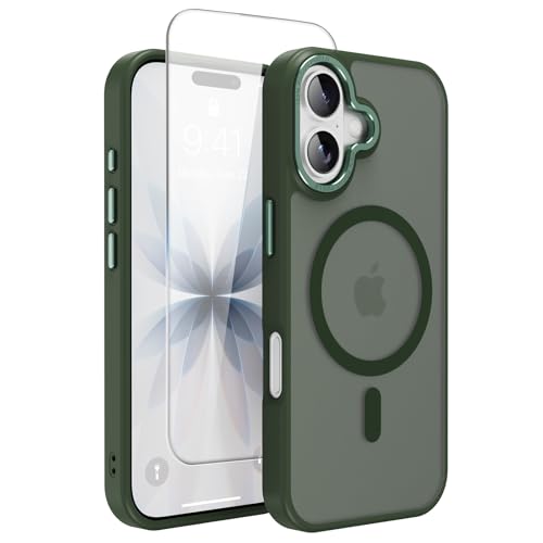 Image of Magnetic for iPhone 17 Phone Case, [Compatible with MagSafe], Screen Protector X1, [Military Grade Drop Protection],Matte Finish,Slim,Shockproof,Protective (Blackish Green, iPhone 17)