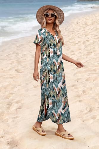 Image of WIHOLL Women's Summer Short Sleeve Dresses Maxi Dress Vacation Beach Sundresses 2026 with Pockets