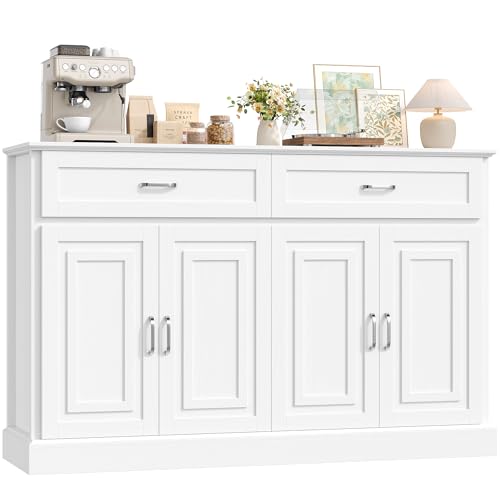 FirFurd Sideboard 140cm Breit Küchenschrank mit Arbeitsplatte, Küchenbuffet Buffetschrank Kücheninsel Kaffeebar möbel Kommode mit türen für Wohnzimmer Küche Esszimmer, 140x39,5x92,5 cm weiß
