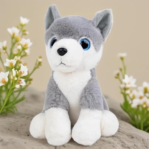 Image of Glittery Eyes Husky Dog Stuffed Plush Animal | Teddy Bear Soft Toy |Ideal for Birthdays & Special Occasions Girls /Boys, Baby Kids -(Grey, 25Cm)