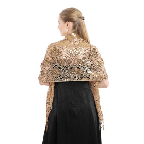 JIAHG Sparkly Sequin Embroidered Tassel Shawl Wedding Party Bride Shrug Bolero Tippet Evening Dress Shoulder Wraps Stole3