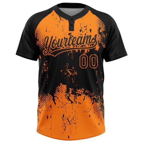 Camisetas personalizadas de softbol negras y naranjas con nombre y logo bordados para adultos y adolescentes miniatura 3
