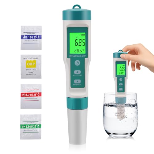 Rouwthio 8-in-1-Pool-Salztester & pH-Meter, digitales Salzgehaltmessgerät und pH-Tester für Aquarien und Pool-Salzwasser, Salzgehalt, pH-Wert, Temperatur, EC, ORP und TDS-Messgerät, Aquarium usw
