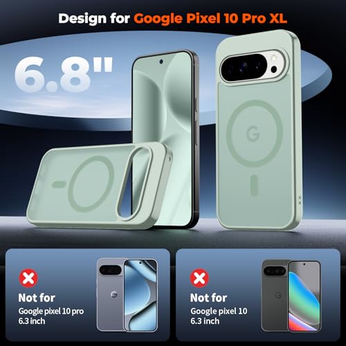 Image of SUPFINE Magnetic for Google Pixel 10 Pro XL Case with Screen Protector, (Built-in Magnets) ((Military Grade Drop Protection) Slim Translucent Shockproof Phone Case,Light Green
