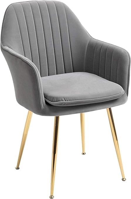 Image of Grey Velvet Chair for Home | Modern Accent Armchair in Soft Velvet Fabric with Golden Legs | Set of 2 Premium Accent Chair for Living Room Bedroom Restaurent | Grey, 2 pc