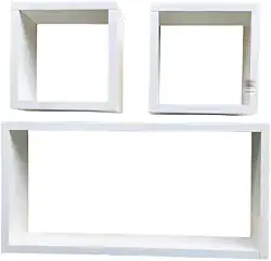 Nicho de Parede Decorativo em MDF Branco, Kit com 3 Peças, Design Moderno, Estilo Retangular, 50x25x10cm e 20x20x10cm, para Sala, Quarto, Cozinha ou Banheiro