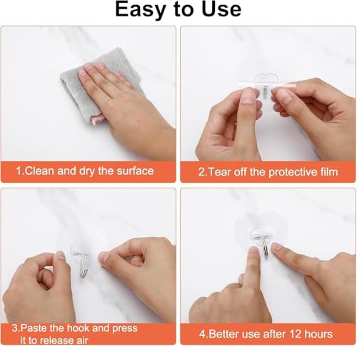 Image of 10 PCS Adhesive Hook for Hanging Heart Love Shape Heavy Duty Waterproof Transparent Sticky Hooks No Drill Nail Free Utility Wall Hangers for Kitchen Bathroom Bedroom Keys Towels