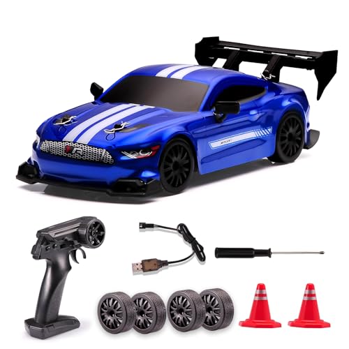Image of 1:24 Scale RC Drift Car,4WD 2.4GHz High Speed Racing Hobby Sport Toy Car Vehicle with LED Lights,Racing and Drift Wheels for Adult Boys Girls Kids Gift (8602-Blue)