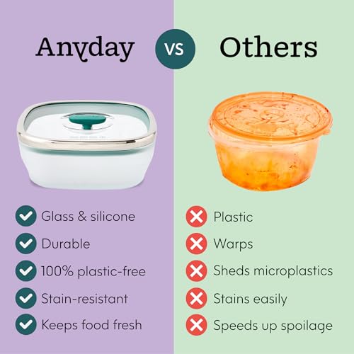 Image of Anyday Microwave Medium Square Dish Container | Microwave Safe Containers | Microwave Cooking Bowls | Mixing Bowl with Lid | Borosilicate Glass Containers with Lid, Dianeter 19.5cm Capacity 1.3L