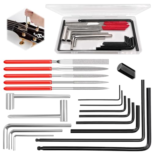 Waltool 18 Pcs Guitar Allen Wrench and Mini Diamond Needle Files Set, 7mm & 8mm Truss Rod Hex Box...