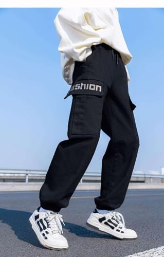 Boys Cargo Joggers Pants Kids Elastic Waist Casual Pants with Multi Pockets4