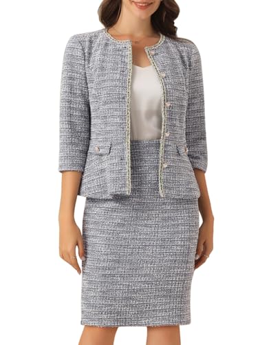 Allegra K Women's 2 Piece Tweed Skirt Set Suit Jacket Pencil Skirt Elegant Business Suits for Women 2025