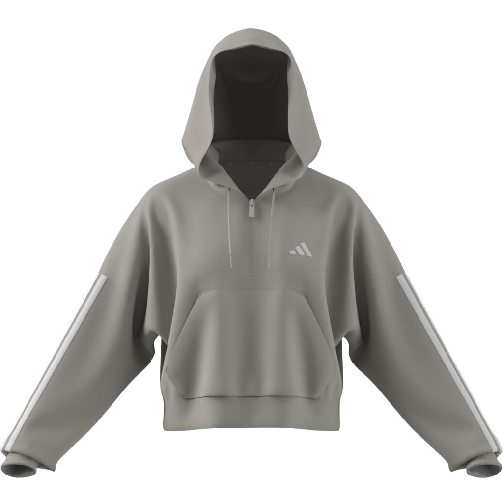 adidas Women Felpa con Cappuccio Essentials 3-Stripes French Terry Quarter-Zip