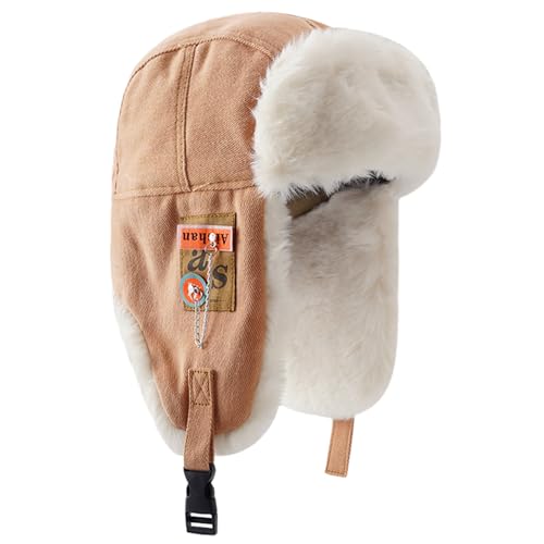 Vintage Inner Plush Trapper Hat for Teens Adult Windproof Winter Hat Thicken Earflap Hat Keep Warm Skiing Cycling Hat